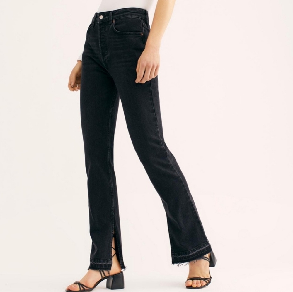 Free People We The Free Black Emmy Bootcut Split Hem Jeans